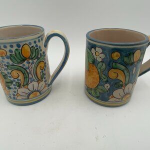 2 Vintage Migliore Caltagirone Italian Pottery Mugs w/ Lemons